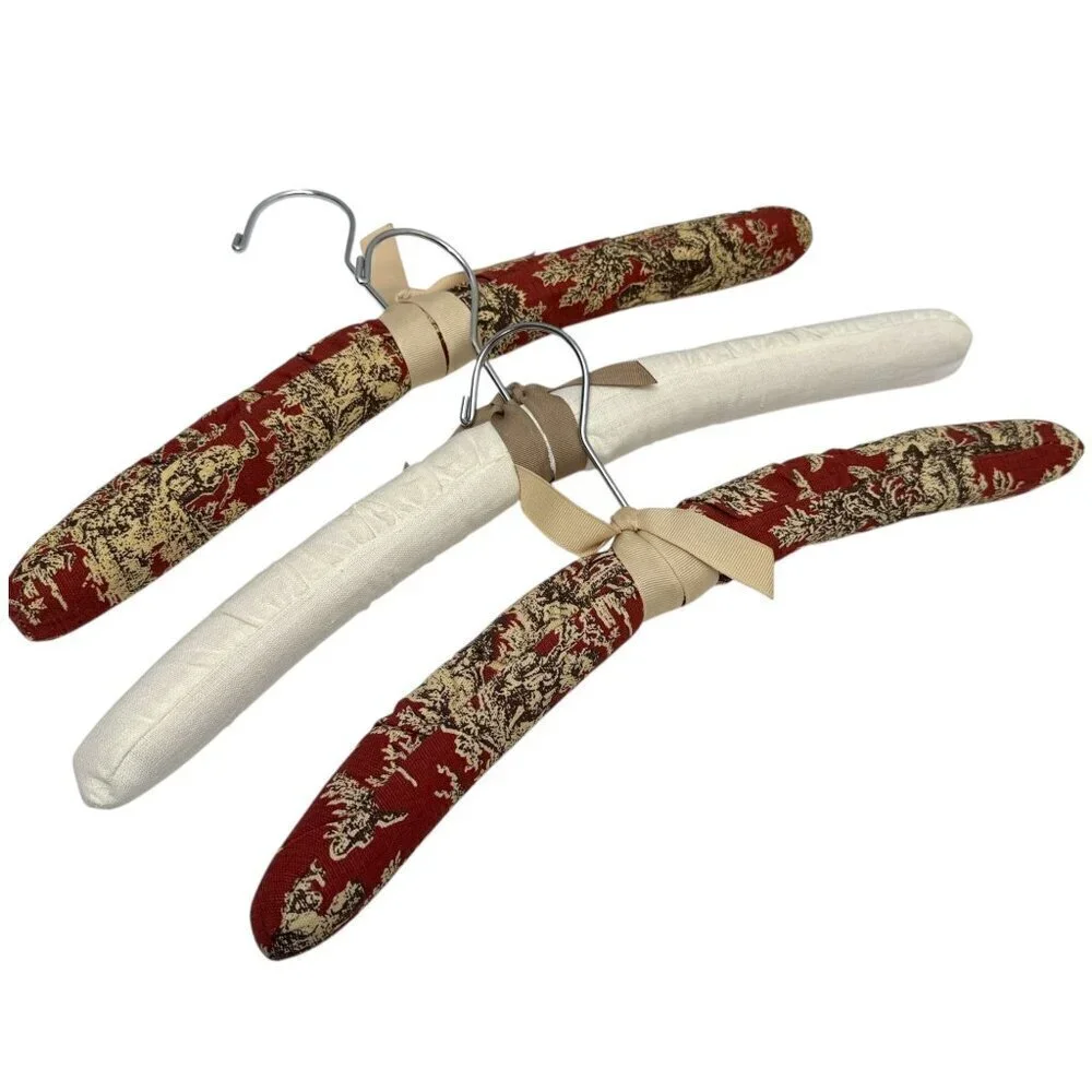 French Country Padded Hangers Set of 3 Red Toile Fabric